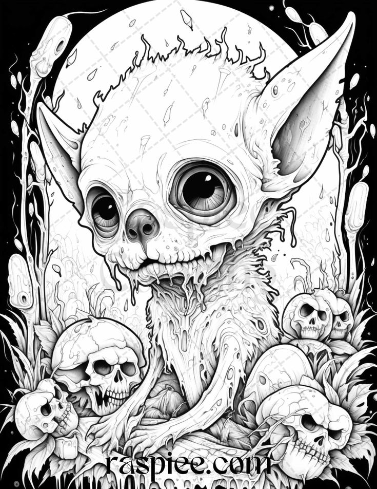Halloween scary animals grayscale coloring pages printable for adul in animal coloring pages grayscale coloring scary animals