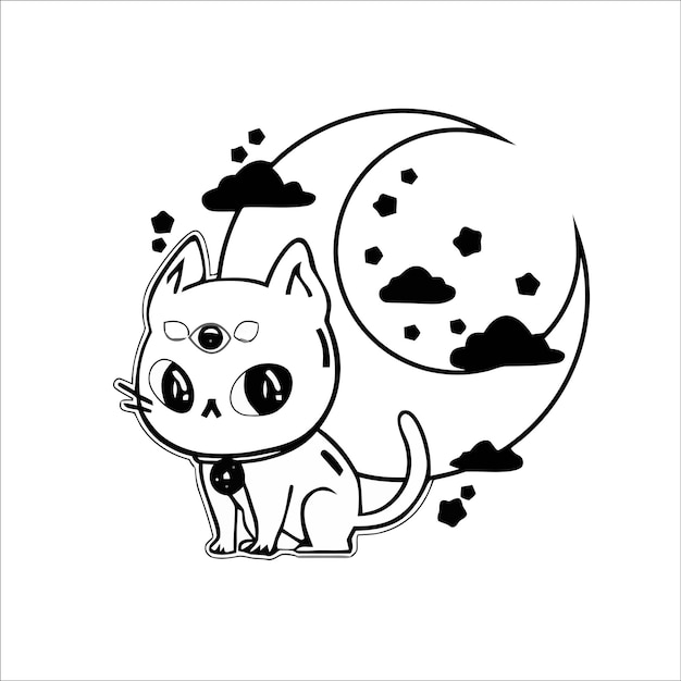 Premium vector cute creepy pastel goth kawaii cat coloring page