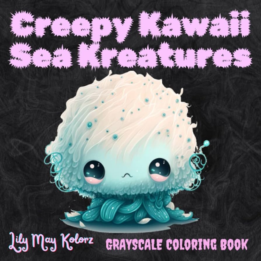 Creepy kawaii sea kreatures a grayscale coloring book for adults and teenagers with cute chibi fantasy animals coloring pages for relaxation and cute kawaii kreatures coloring books may