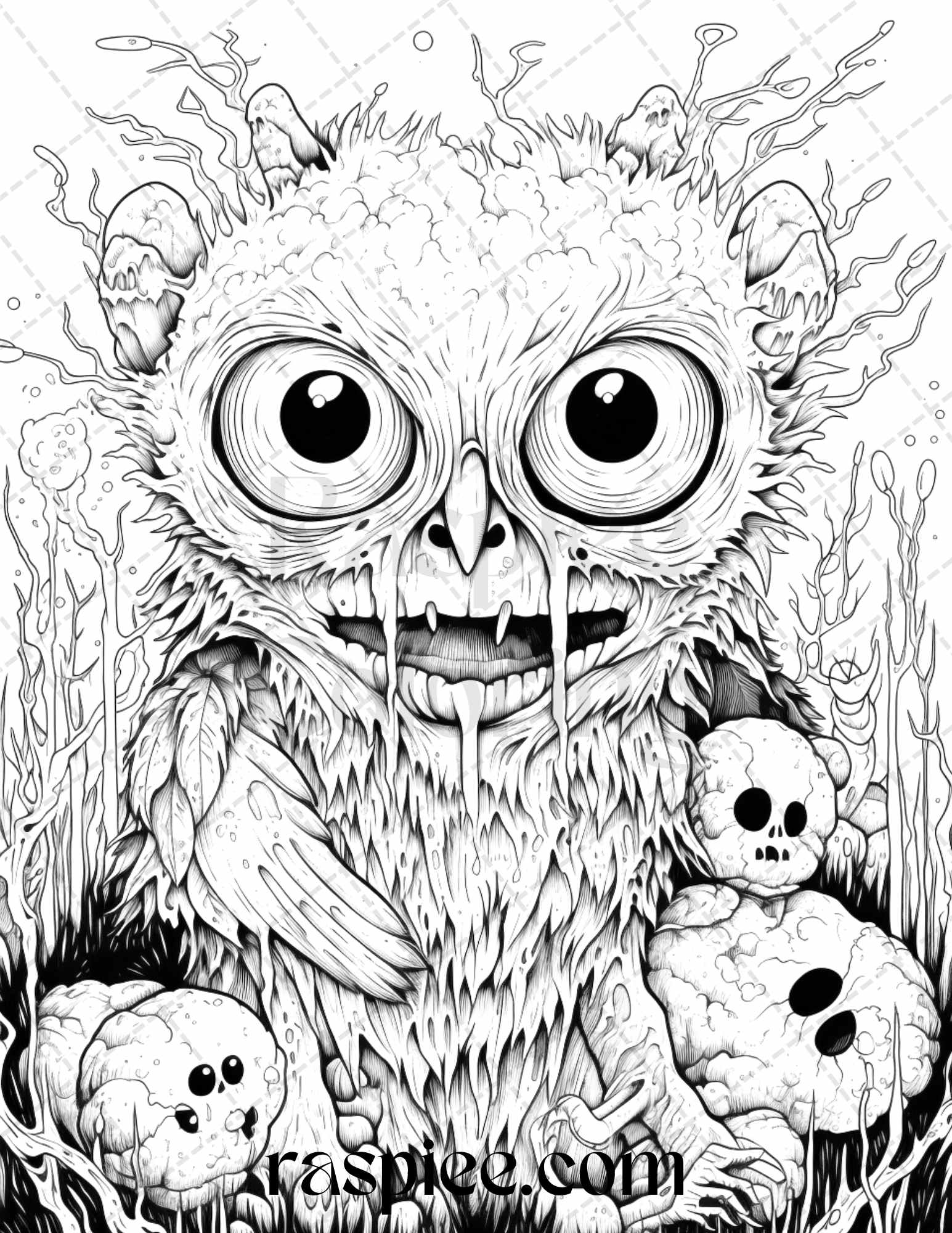 Halloween scary animals grayscale coloring pages printable for adul â coloring