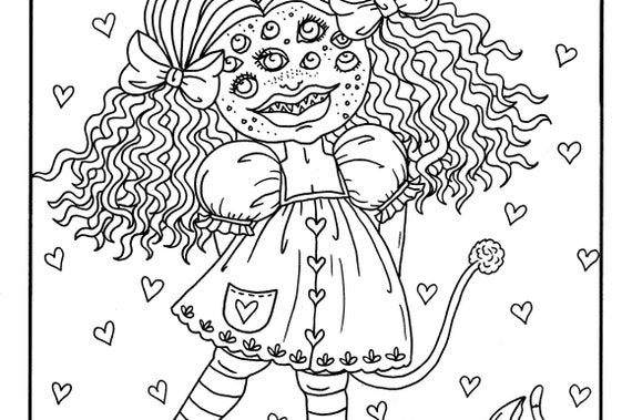 Creepy but cute girls coloring book digital instant download pdf halloween pop manga gothic monsters ghosts