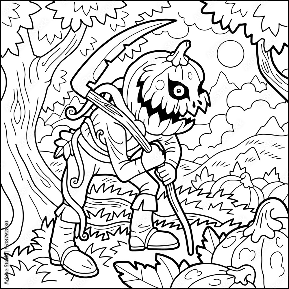 Scary monster jack lantern coloring book funny illustration vector