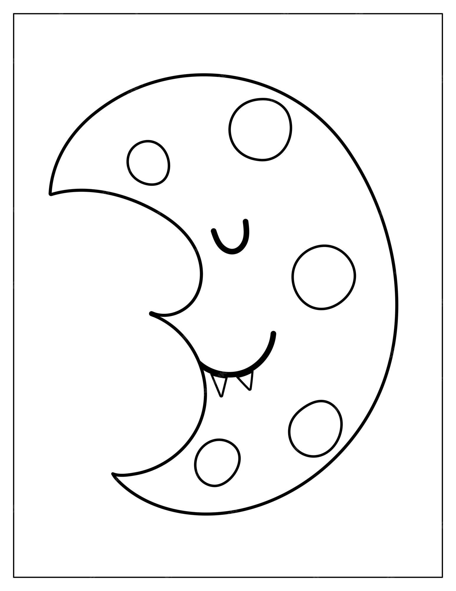 Premium vector halloween crescent coloring page cute moon with fangs print for coloring book in us letter format