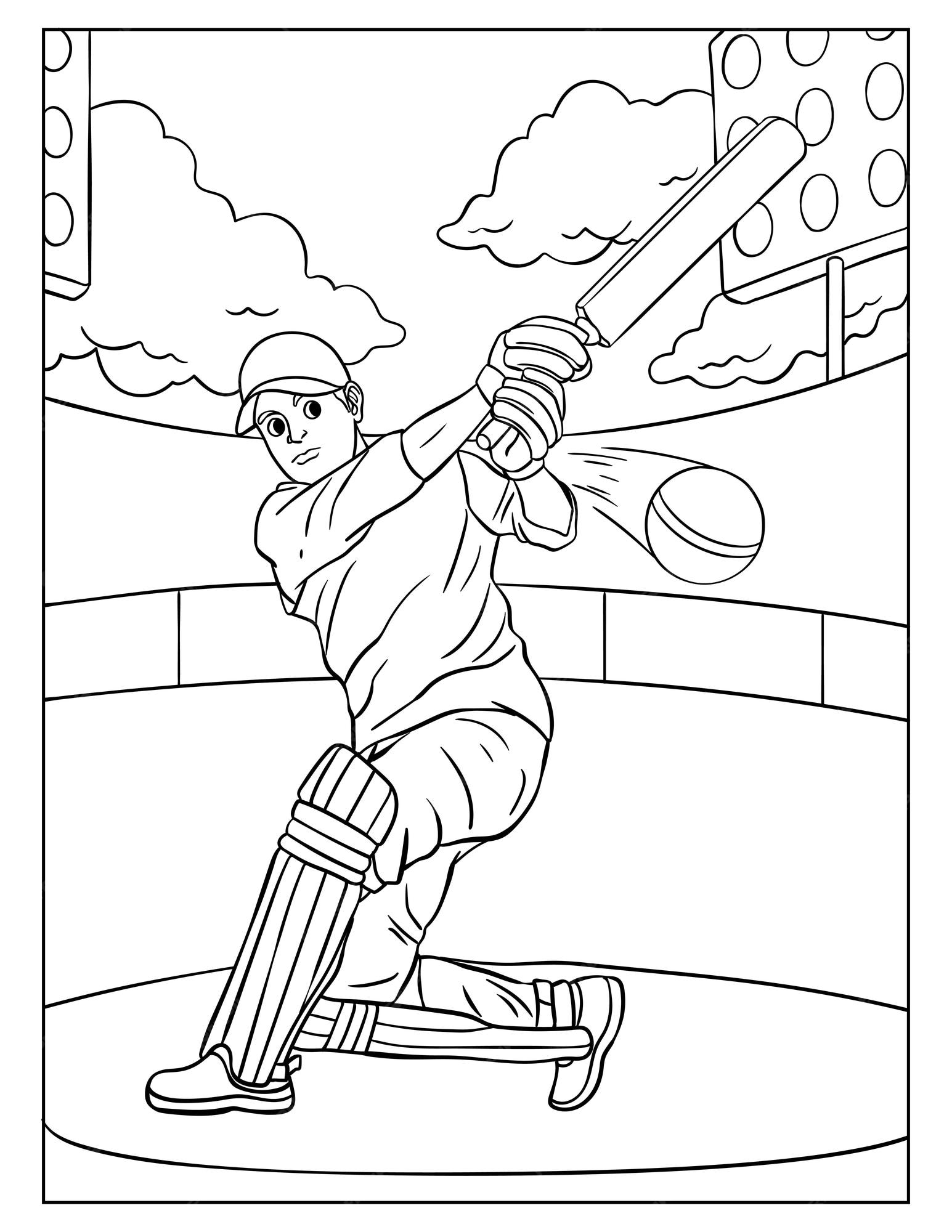Premium vector cricket coloring page for kids