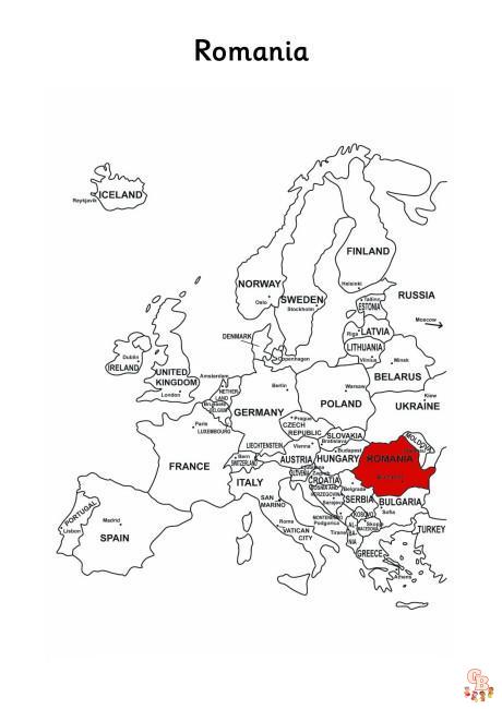 Explore romanian with our printable map coloring pages