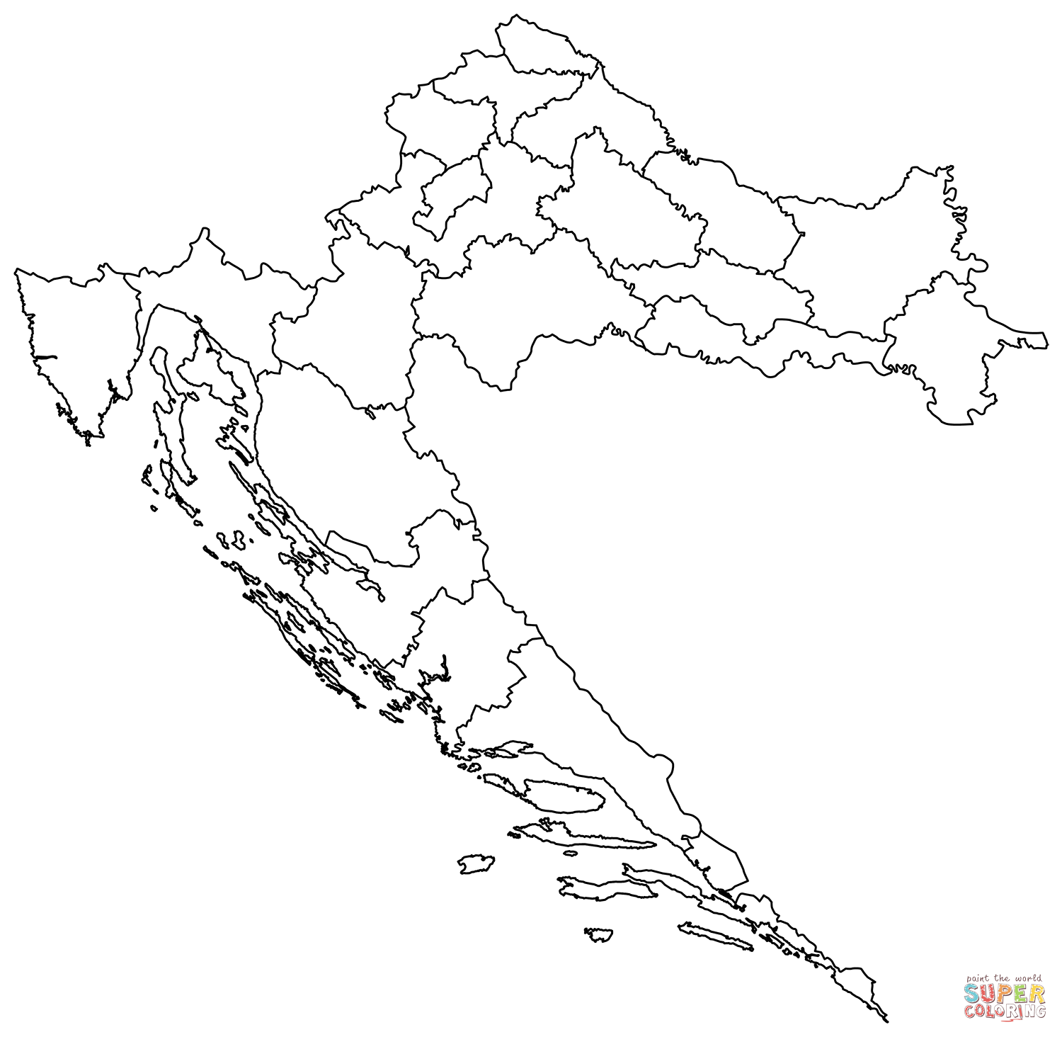 Outline map of croatia with regions coloring page free printable coloring pages