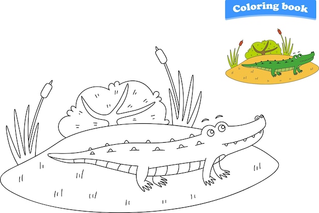 Premium vector funny cartoon crocodile coloring pages vector illustration