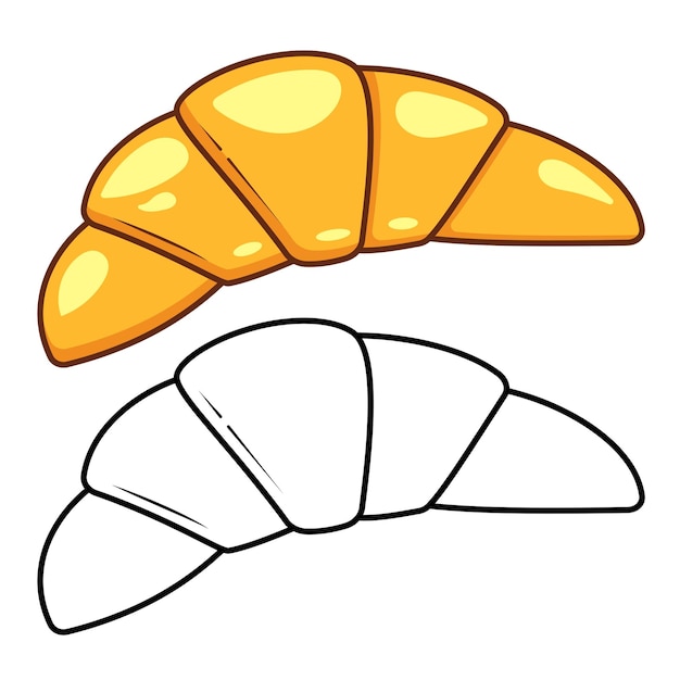 Premium vector french croissant illustration in flat style coloring page vector illustration isolated on white background