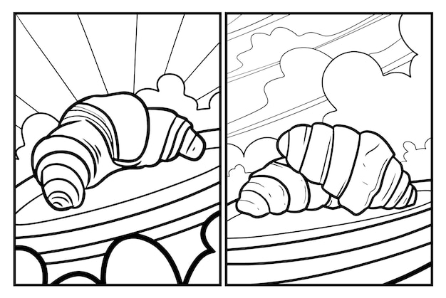 Premium vector yummy croissant cartoon coloring pages