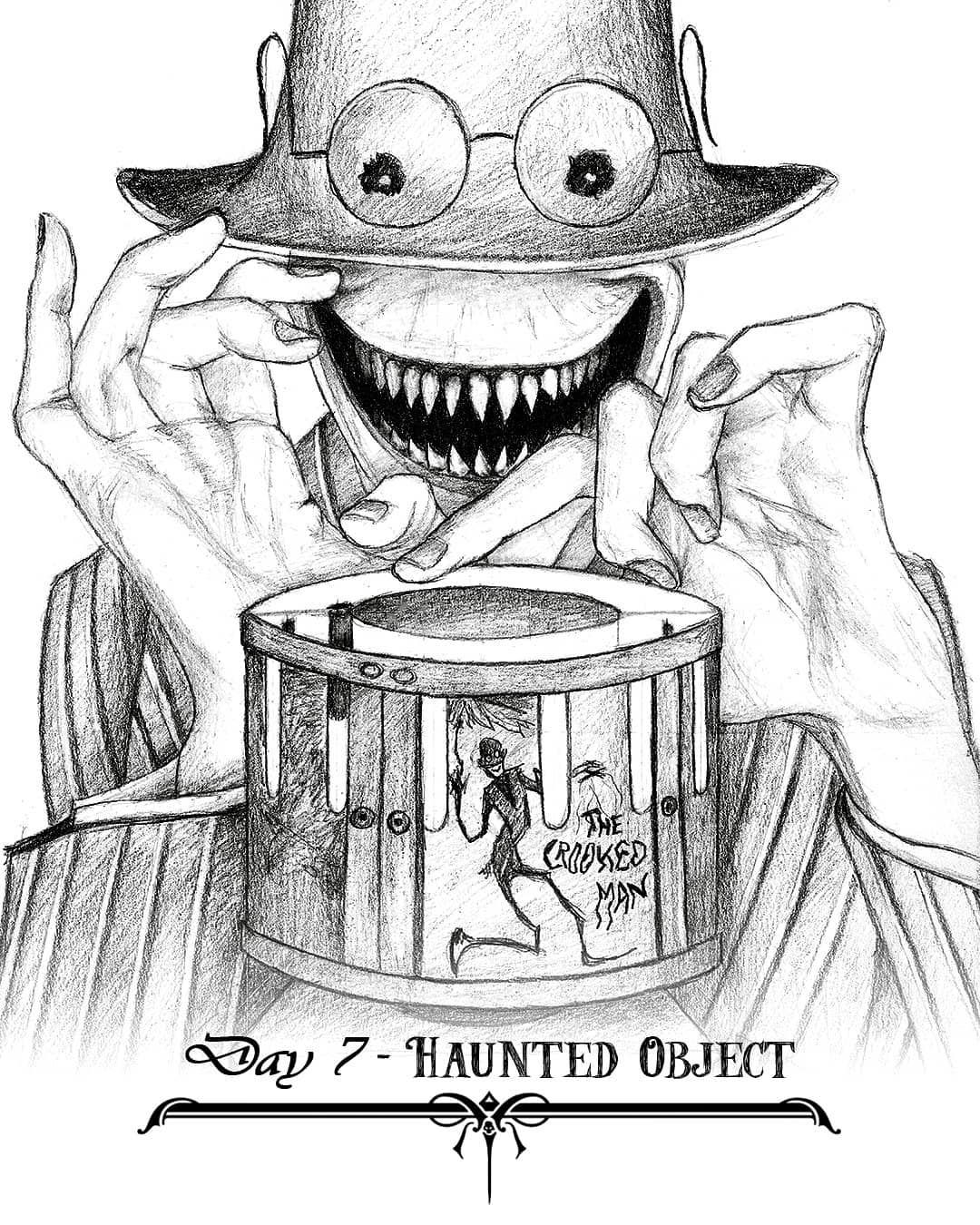 The art of madness on instagram âthere was a crooked man and he walked a crooked mile day of mabsdrawlloâ horror drawing creepy drawings haunted objects