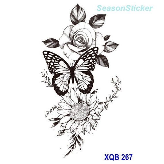 Sunflower butterfly flower bird rose lotus totem cross body arm art temporary tattoo design temporary tattoos xqbseries