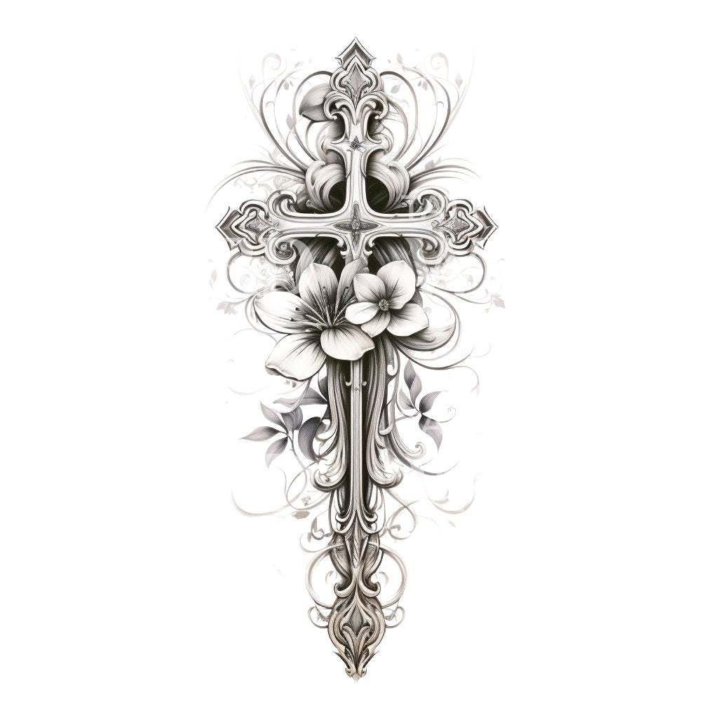 Delicate cross with flowers tattoo design â tattoos wizard