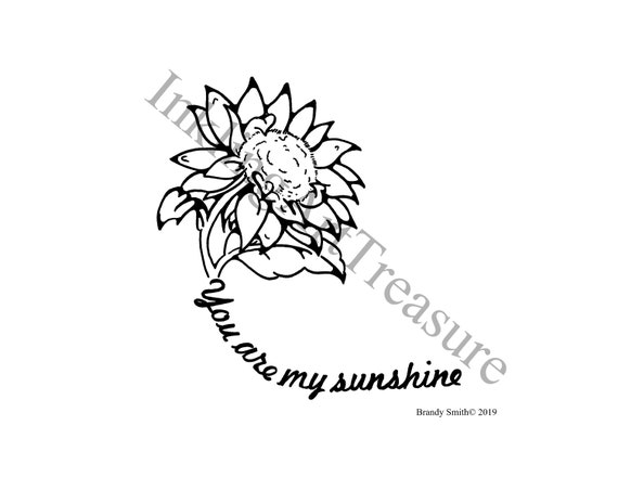 Sunflower you are my sunshine tattoo flash tattoo design illustration line work outline coloring page vinyl cutter cricut instant download