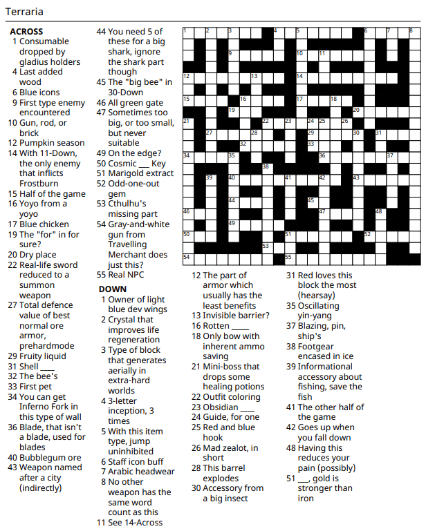 Two terraria crosswords have a little fun on your sunday morning rterraria