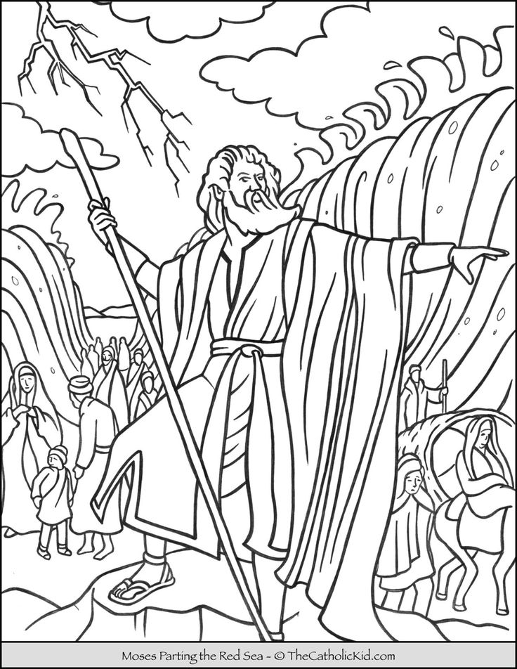 Moses parting the red sea coloring page
