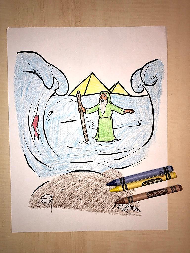 Moses and the red sea coloring page