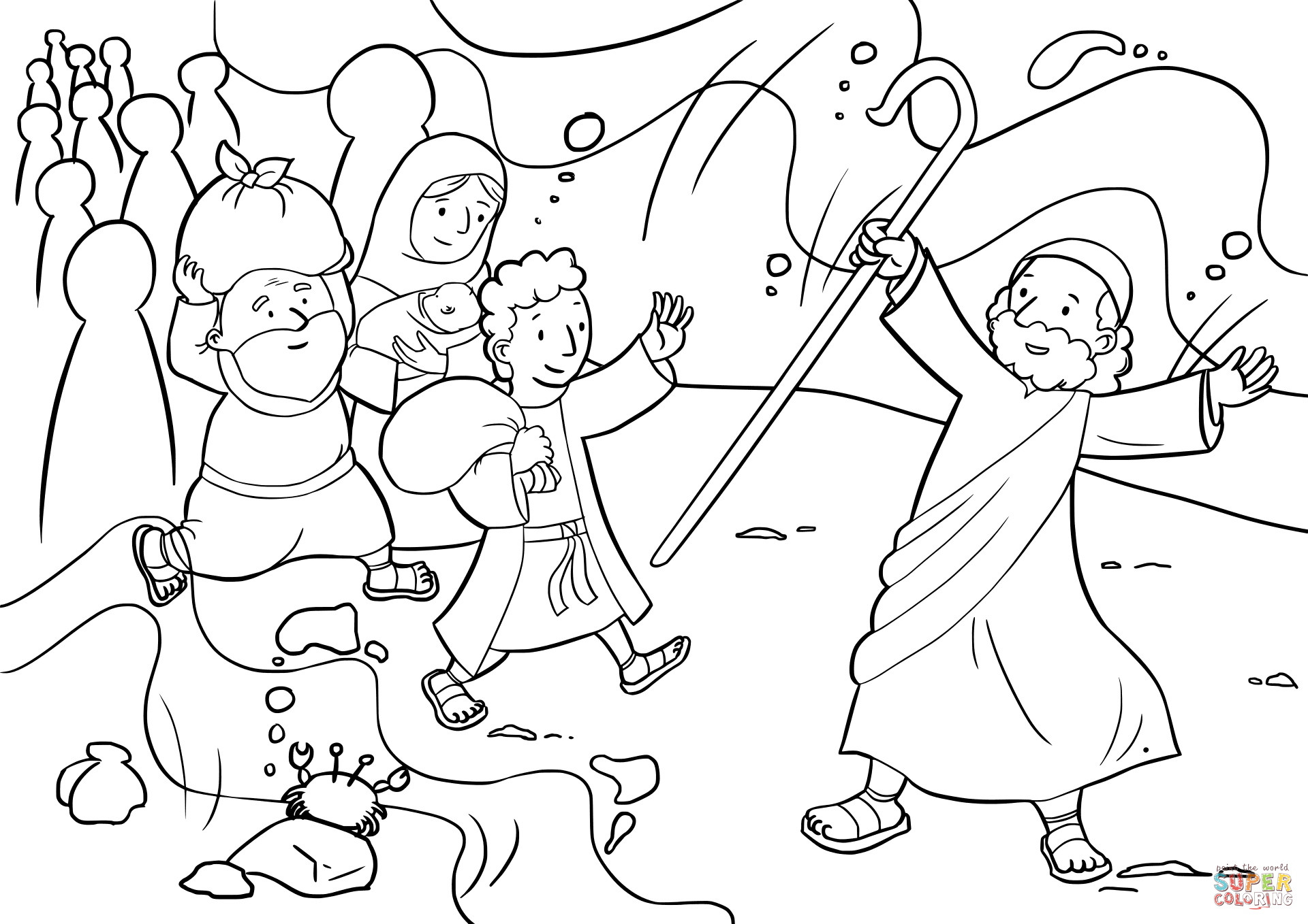Israelites cross the red sea coloring page from moses category select from printable crafts of caâ crossing the red sea parting the red sea moses red sea