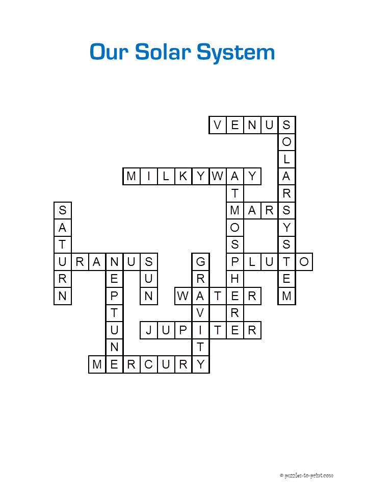 Free printable our solar system crossword solar system our solar system solar