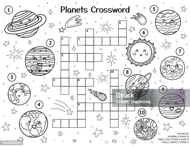 Space animals crossword puzzle with cute characters black and white space activity page stock illustration