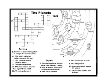 Solar system and planets crossword and coloring page tpt