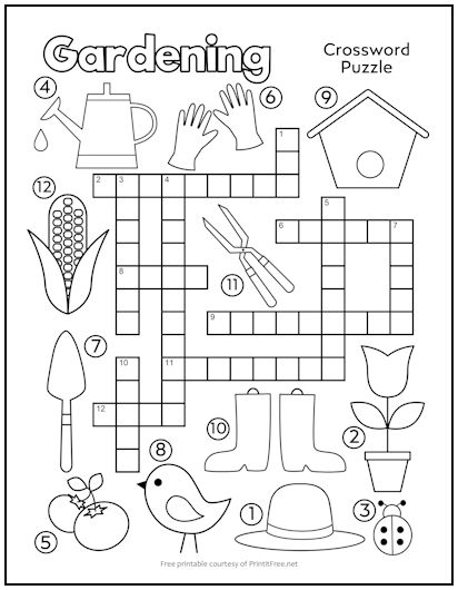 Gardening crossword puzzle for kids print it free