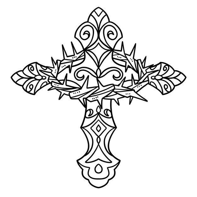 Premium vector christian cross with crown of thorns isolated