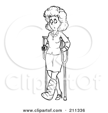 Coloring page outline of a woman using crutches posters art prints by