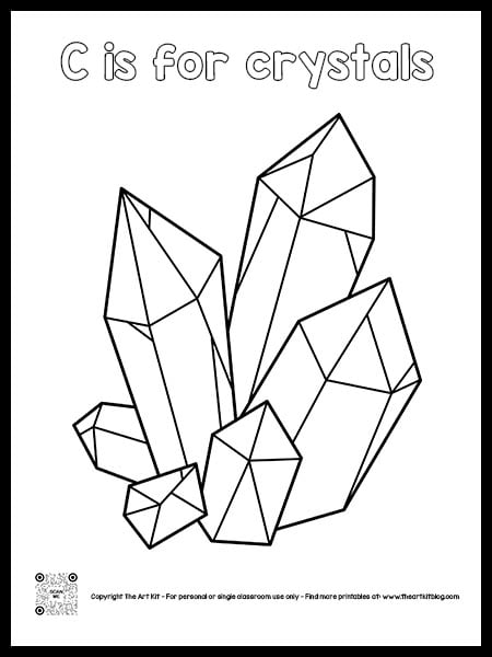 Letter c is for crystals coloring page free printable in cursive font â the art kit