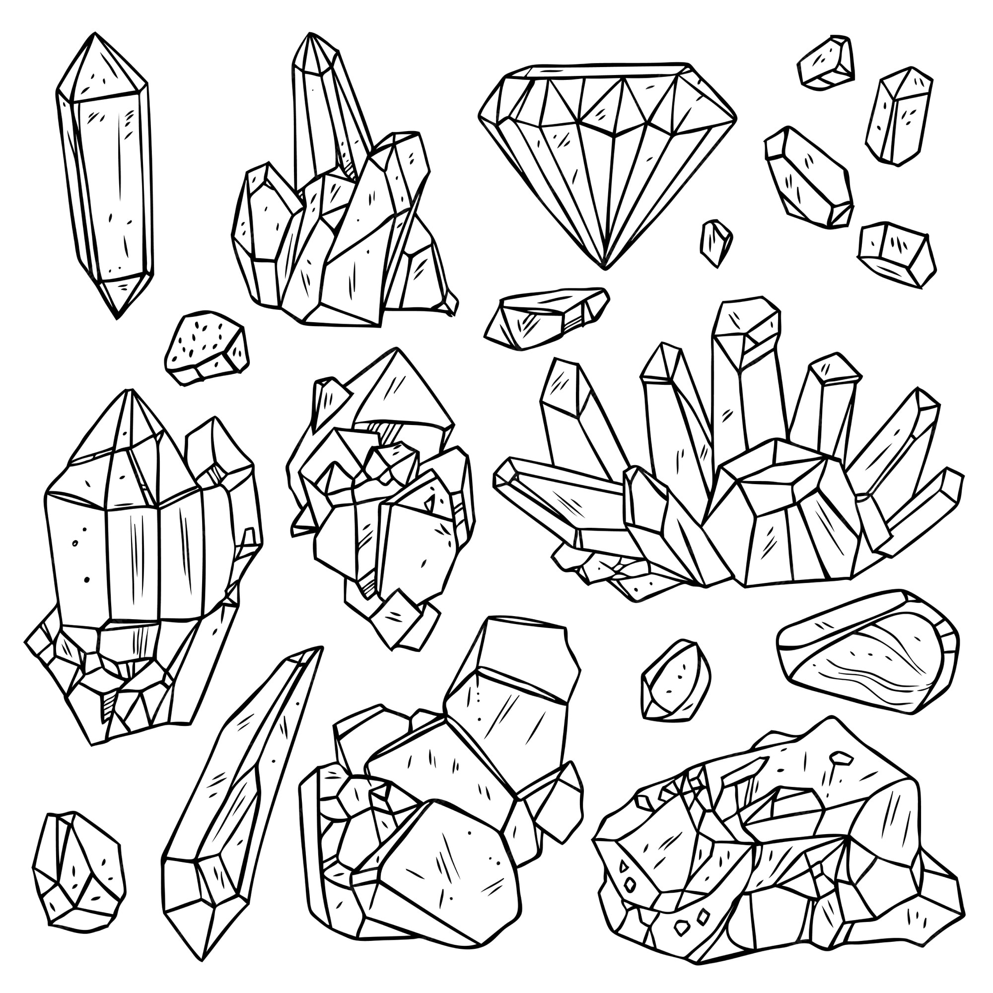 Premium vector set of hand drawn crystals and minerals