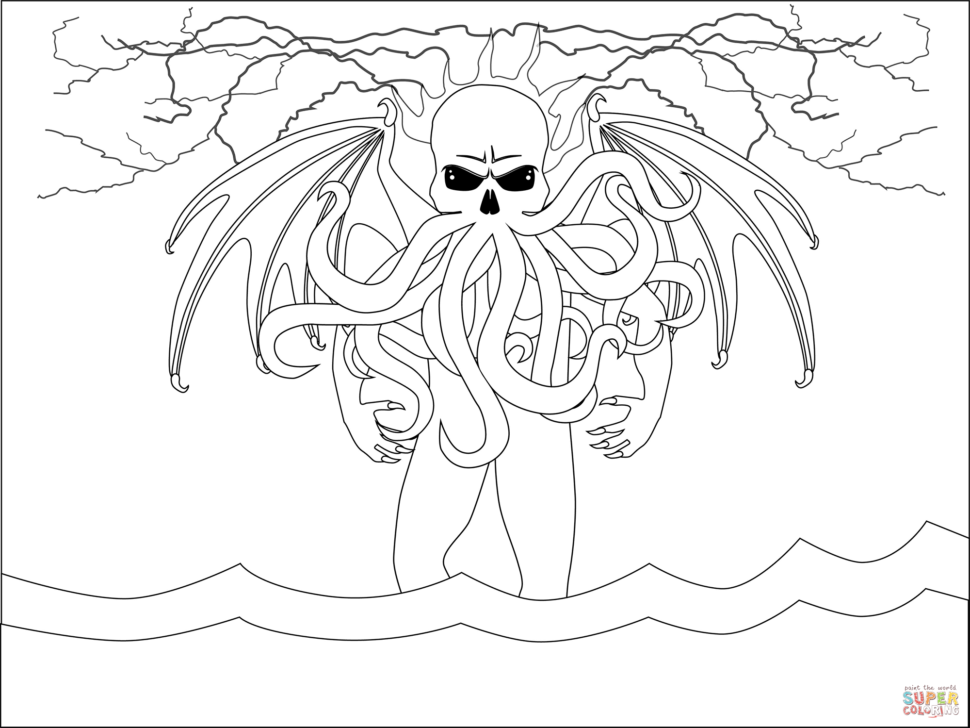 Cthulhu coloring page free printable coloring pages
