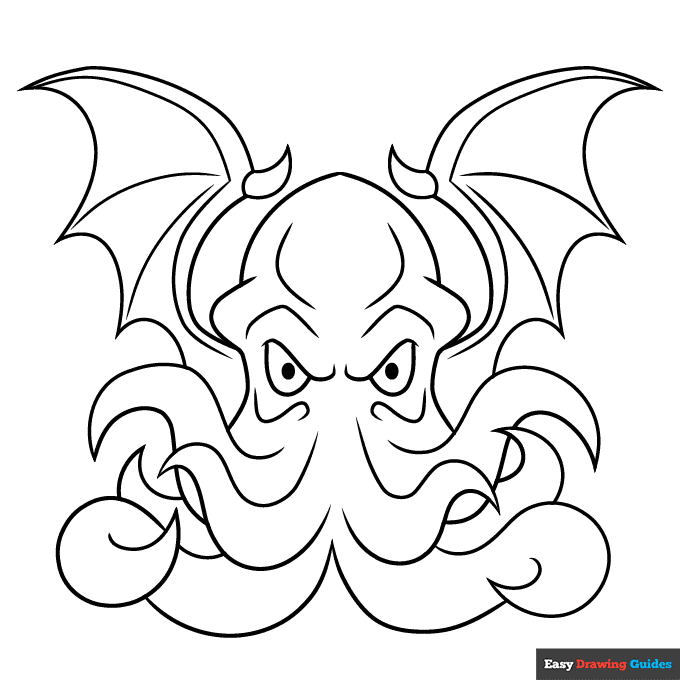 Cthulhu coloring page easy drawing guides