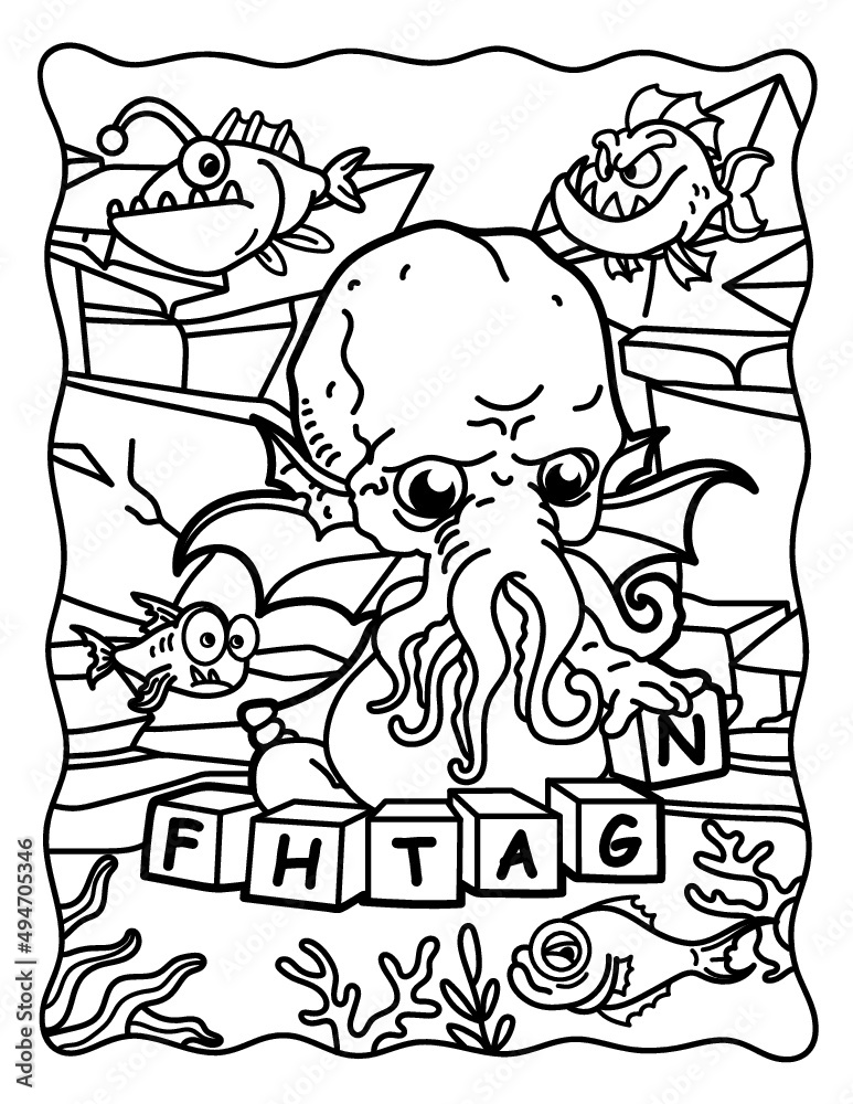 Cthulhu coloring book for halloween coloring book for children and adults spooky coloring halloween vector