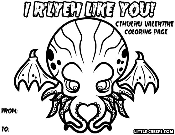 Cute cthulhu valentine coloring page