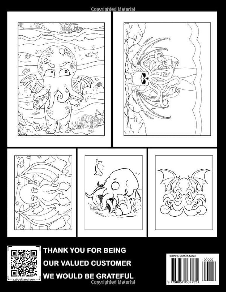 Cthulhu coloring book scary coloring pages featuring ancient creature illustrations to relieve stress and relax for all ages weeks enya books