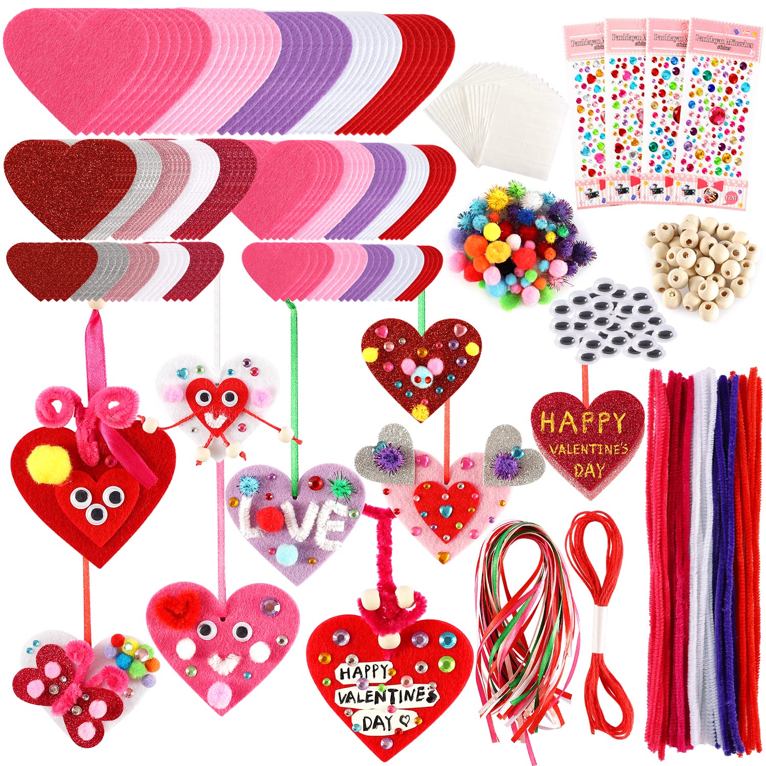 Manualidades del dãa de san valentãn para niãos â juego de piezas de manualidades de corazãn de san valentãn para regalo escolar corazones ojos salteados pompones