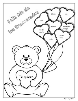 Free valentines day coloring page with spanish color words by spanishspot