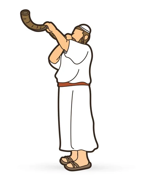 Feast trumpets jewish blowing shofar horn cartoon graphic vector stock vector by sila