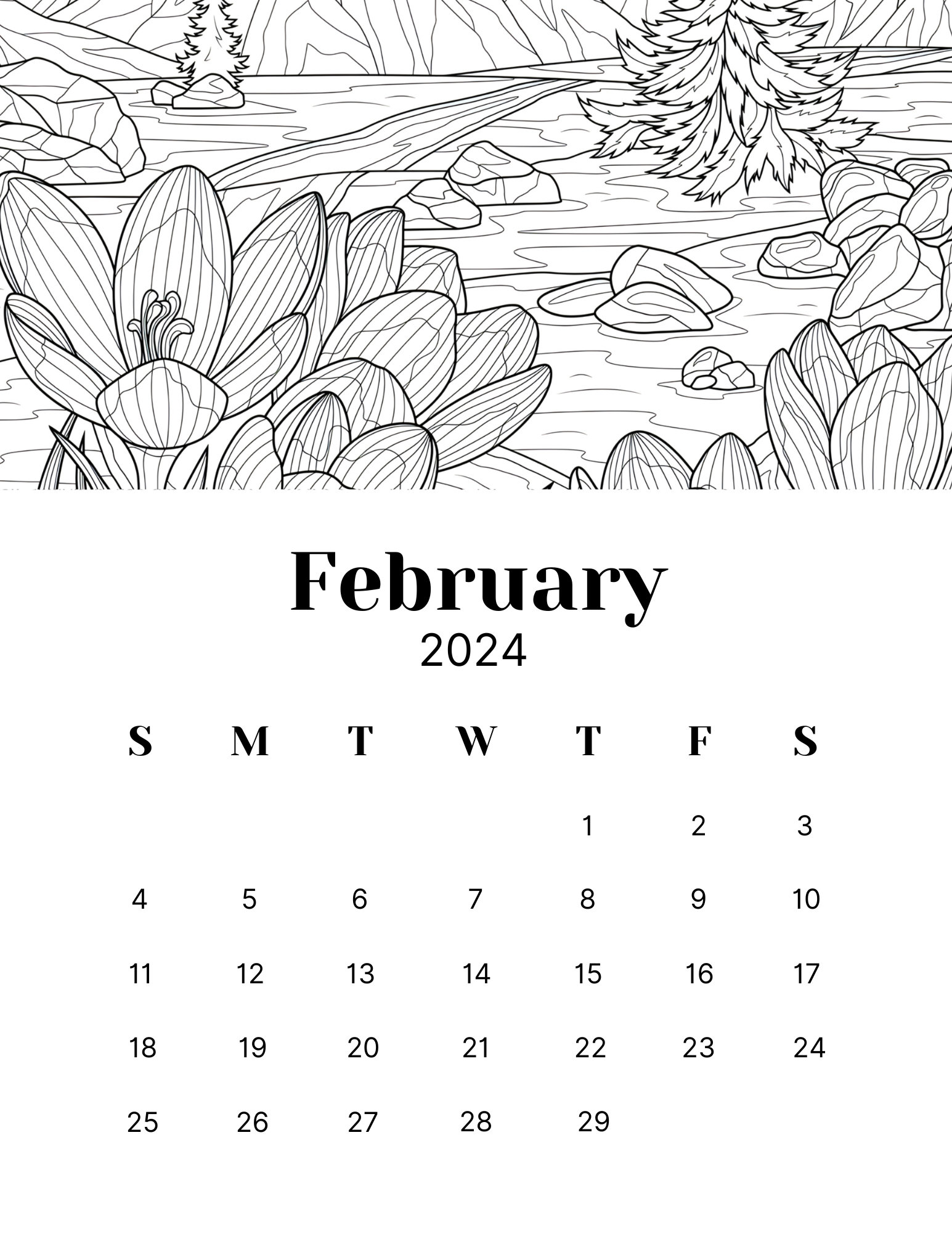 Monthly calendar coloring pages adult coloring pages stress relieve art therapy standing calendar