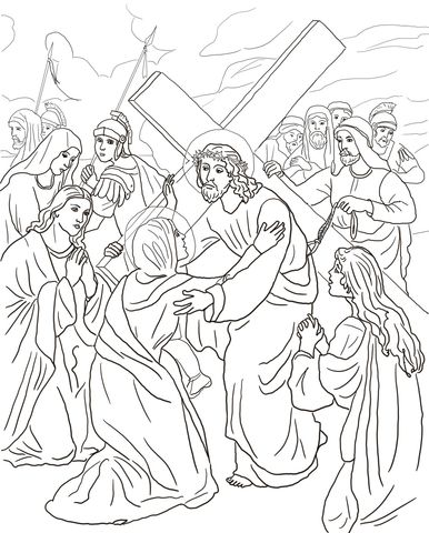 Dibujo de cuarta estaciãn jesãºs se encuentra con su madre para colorear dibujos pâ coloriage jãsus pages de coloration imprimables gratuites livre de couleur