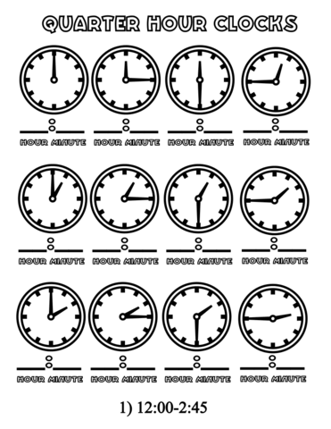 Dibujo de reloj con los cuartos de hora