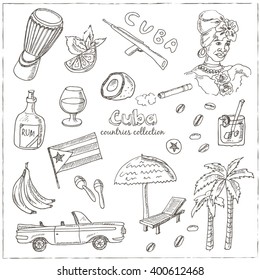Hand drawn doodle cuba travel set stock vector royalty free