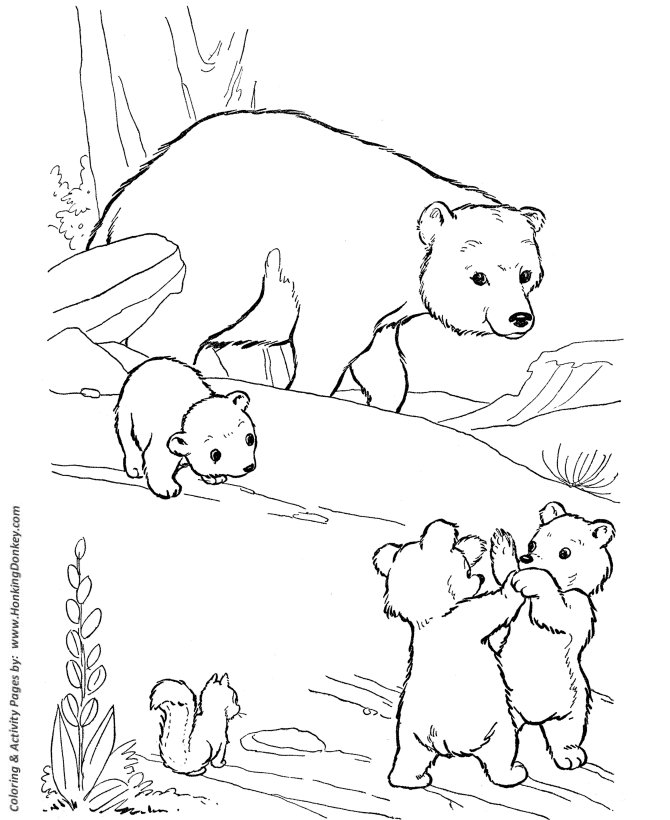 Wild animal coloring pages playful bear cubs coloring page and kids activity sheet