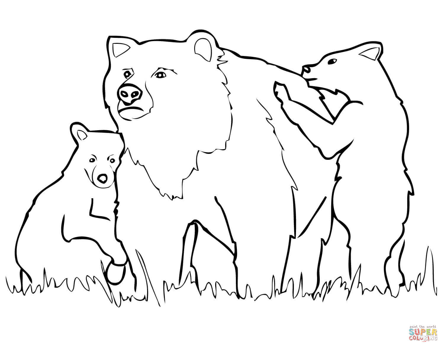 Grizzly bear mother and cubs coloring page free printable coloring pages
