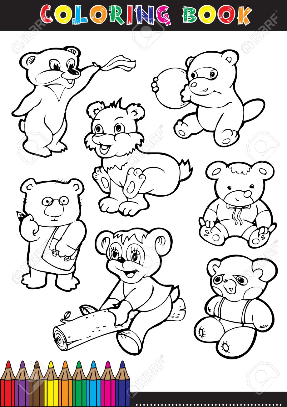 Coloring books or coloring pages black and white cartoon bear cubs royalty free svg cliparts vectors and stock illustration image