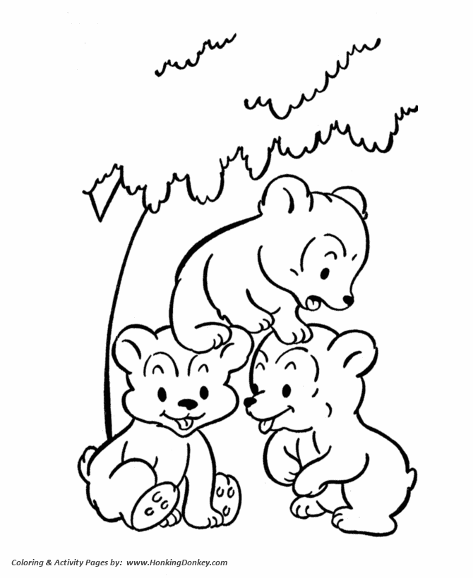 Wild animal coloring pages bear cubs playing coloring page and kids activity sheet