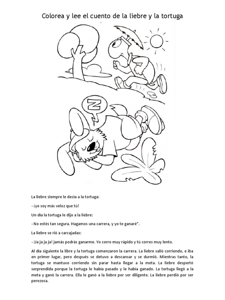 Colorea y lee el cuento de la liebre y la tortuga pdf