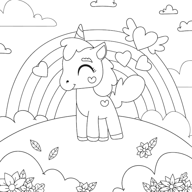 Lindo libro para colorear con unicornio vector gratis