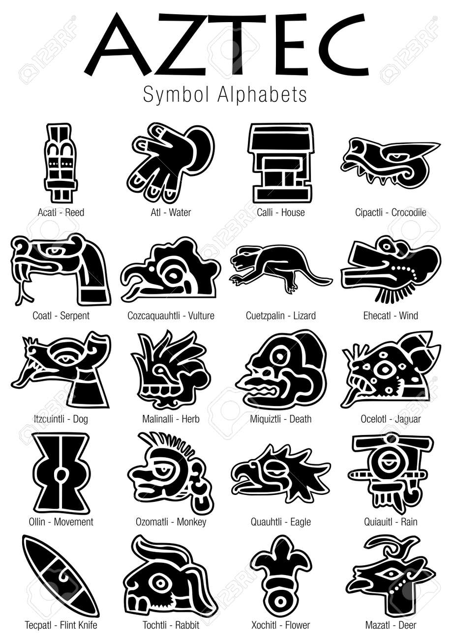 Set of aztec symbol alphabets in black color on white background royalty free svg cliparts vectors and stock illustration image