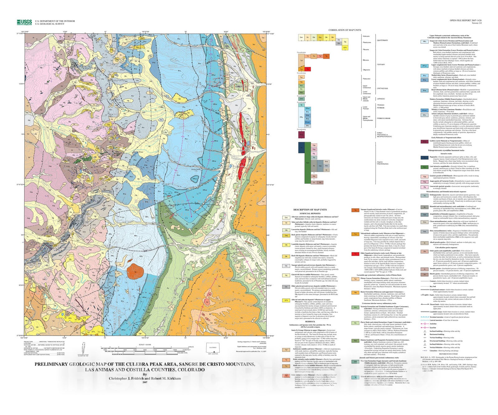 Map preliminary geologic map of the culebra peak area sangre de cri