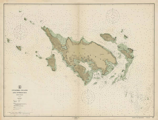 Vintage culebra puerto rico map poster by adam shaw